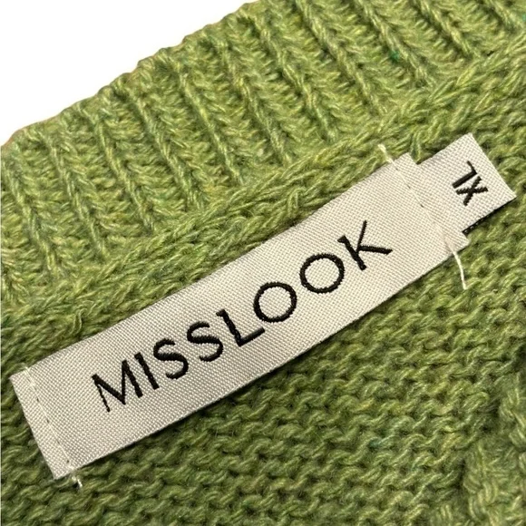 MISSLOOK GRASS GREEN KNIT BUTTON DOWN CARDIGAN OPEN WEAVE SWEATER SIZE XL NWOT - Picture 7 of 12